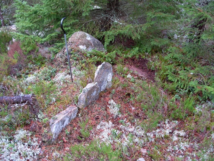 Vettare
Foto av gränsmärke, s.k. vettare, bestående av 5 stenar, 2 av stenarna  är kullfallna.
Raä 206 a, 2010-11-17, reg i FMIS
