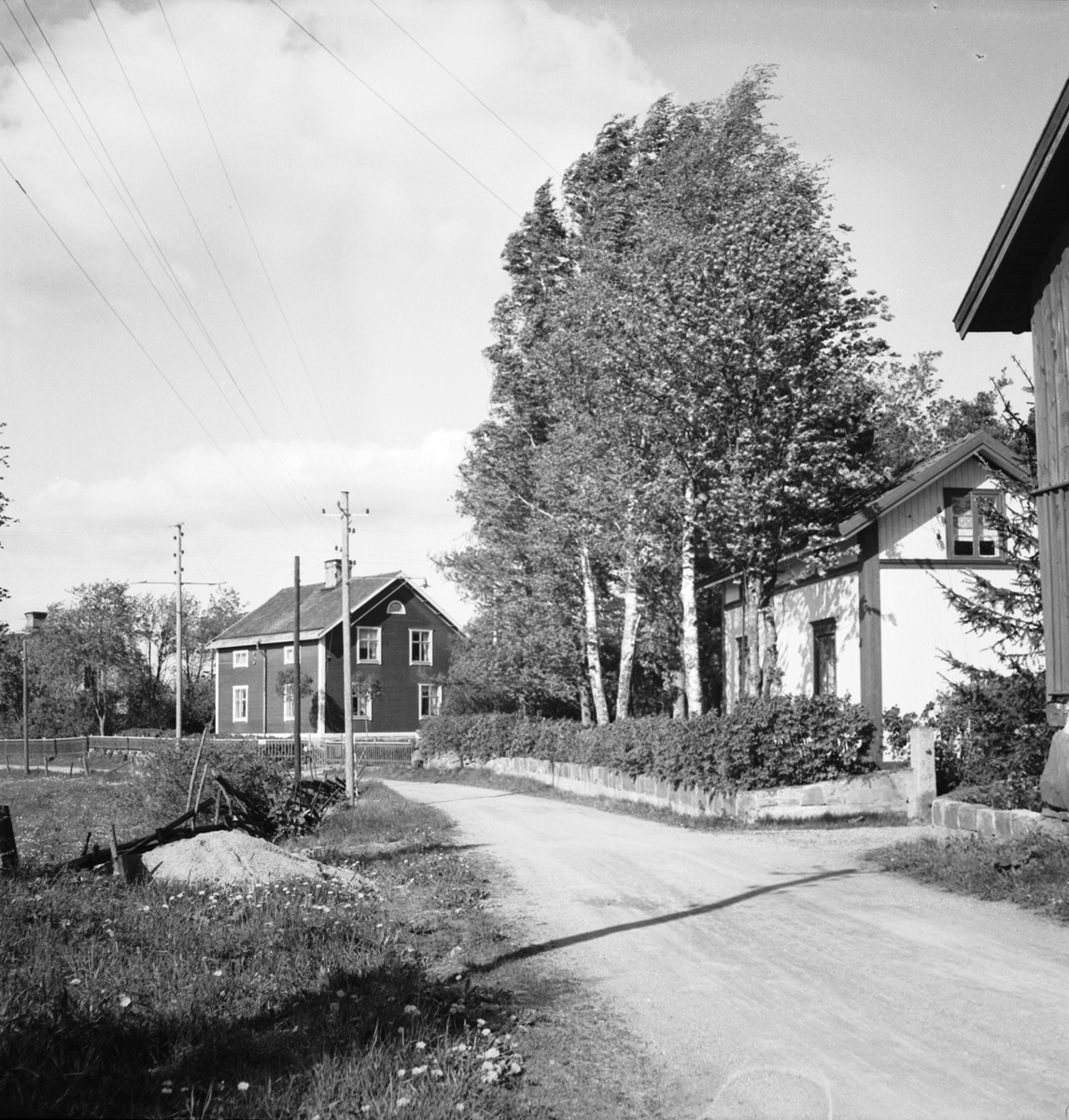 Hemlingby vattenledningsfrågan. Husen tillhör Forsell och Vallin. Den 31 maj 1950