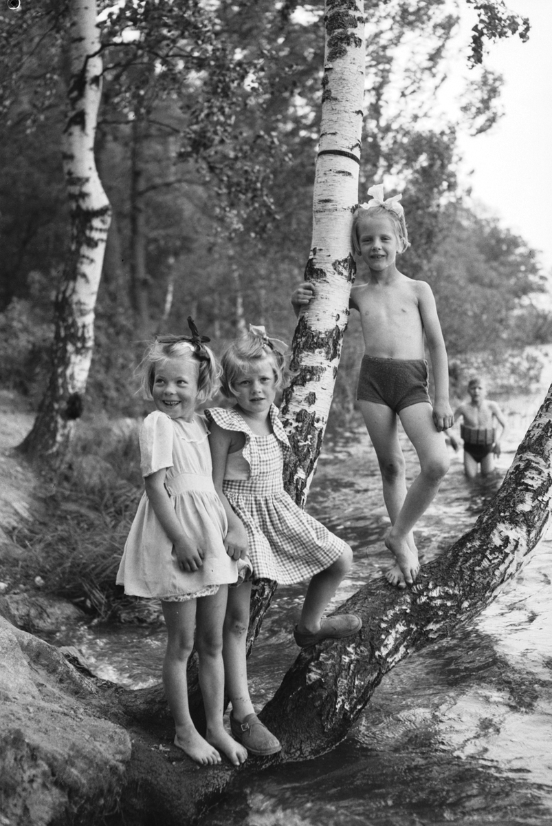 Storvik-Hammarby. Barn som badar. Den 8 juni 1950