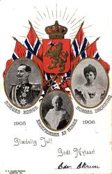 Postkort. Jule- og nyttårskort. Portrett av kong Haakon VII,