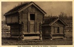 Postkort. Loft og bur fra Rolfshus i Mo, Telemark.  Telemark