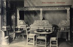 Postkort. Interiør fra Telemark. Utstilling, NF.