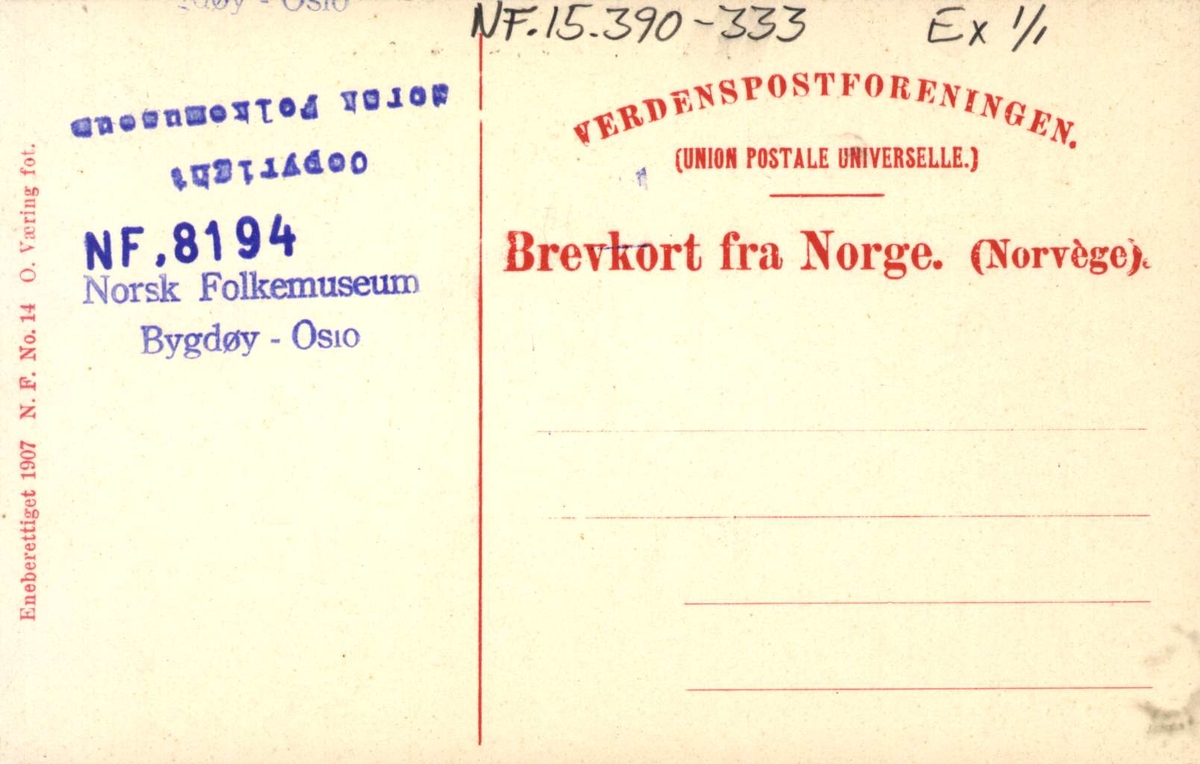 Postkort. Interiør fra Telemark. Utstilling, NF.