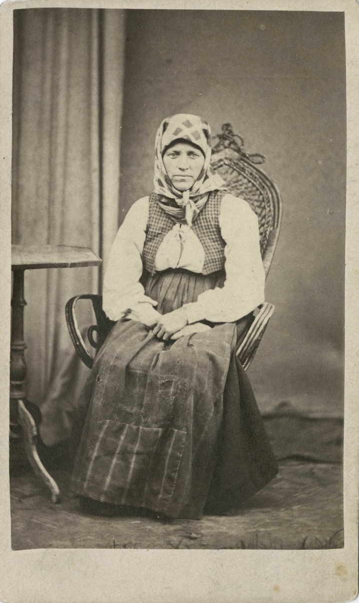 Fangeportrett. Brynhild Erlandsdatter Maviken, Krødsherad, arrestert i Drammen i 1870, innsatt i distriktsfengslet i Hokksund for å ha 3 barn utenfor ekteskap.