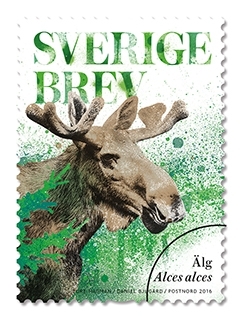 Frimärken i häfte, med fem självhäftande frimärken i fem motiv av olika hjortdjur. Valör Brev, 6,50 kr.
