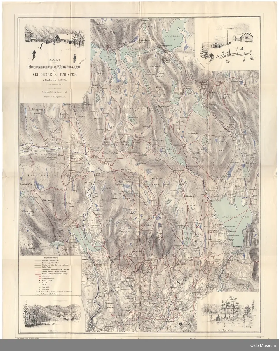 Kart over Nordmarken og Sørkedalen for skiløbere og turister [skikart]