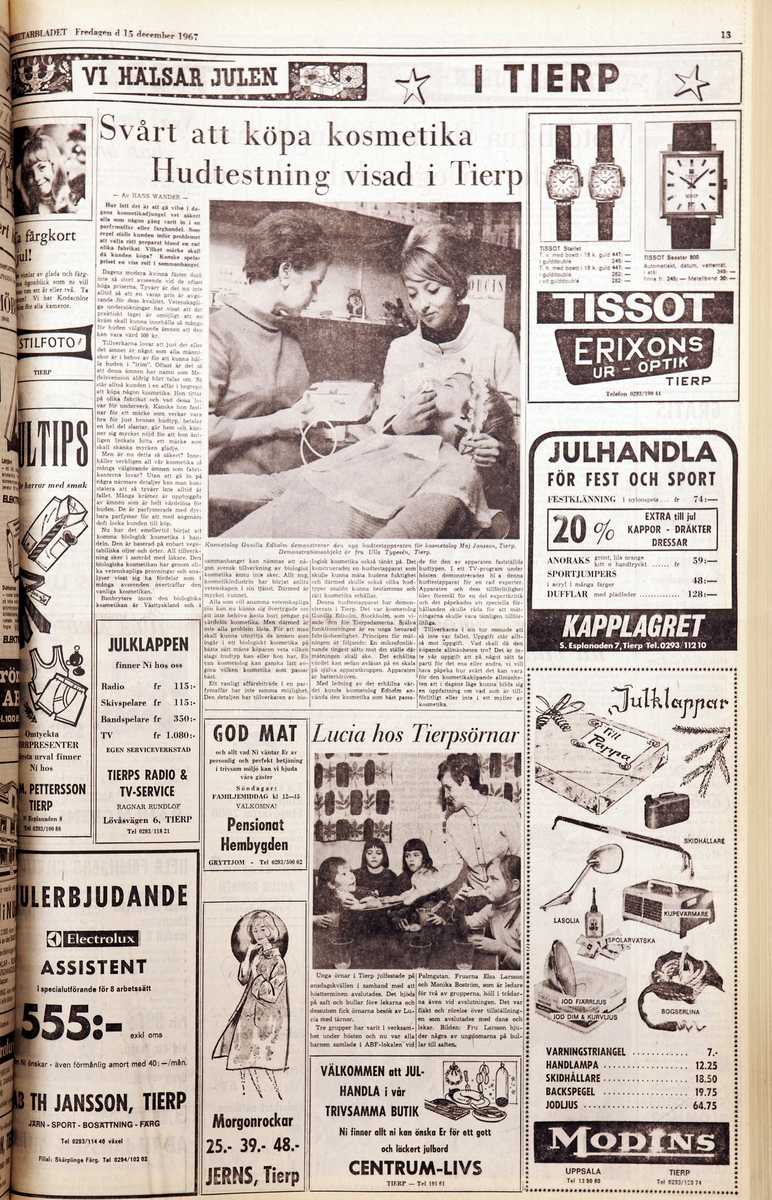 Tidningssida i dagstidningen Arbetarbladet 15 december 1967