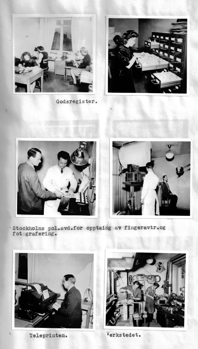 Foto fra arbeidet ved Statens Kriiminalteknika Anstalt, Stockholm og tekn.avd., Göteborg, i 1946. Studietur tatt av L. Reusch Berg.