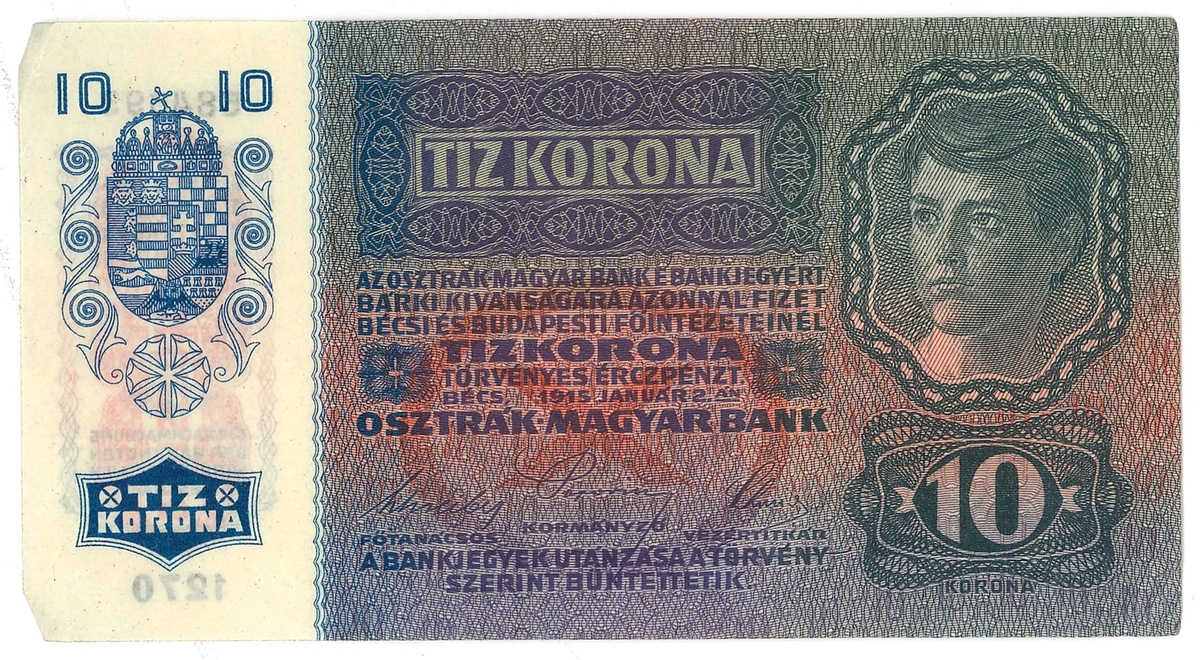 Sedel från Österrike-Ungern
År: 1915
Valör: 10 Kronor

Ingår i en samling med sedlar och nödsedlar från Österike.
