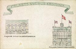 Trekkpapir med reklame (arkitekttegninger) for Folkets Hus. 