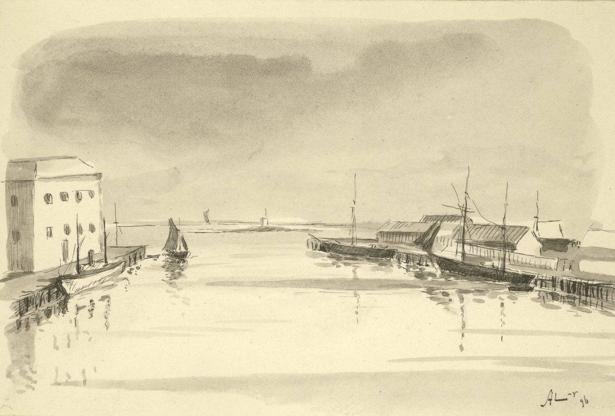 Teckning av Axel Lekander 1896 från Kalmars hamn.