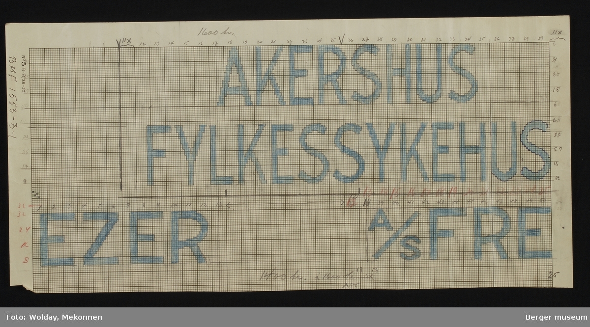 "AKERSHUS FYLKESSYKEHUS"
"A/S FREEZER"
(To navn kan benyttes i samme design. To forskjellige tepper.)
