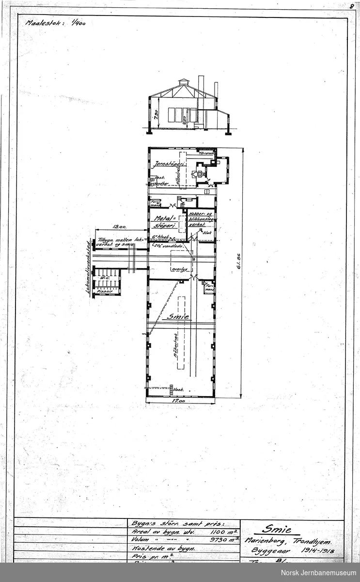 Oversiktstegninger fra NSB Verkstedkontoret
8 tegninger av bygninger på Verkstedet Marienborg
