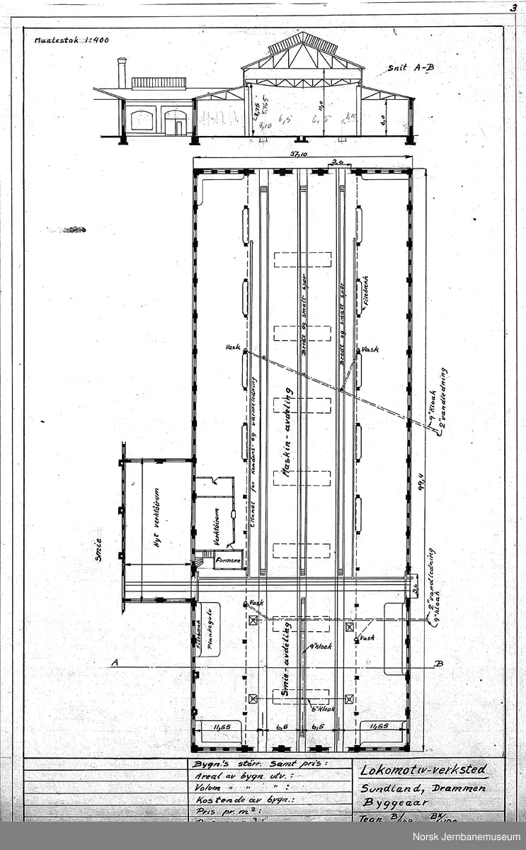 Oversiktstegninger fra NSB Verkstedkontoret
8 tegninger av bygninger på Verkstedet Sundland