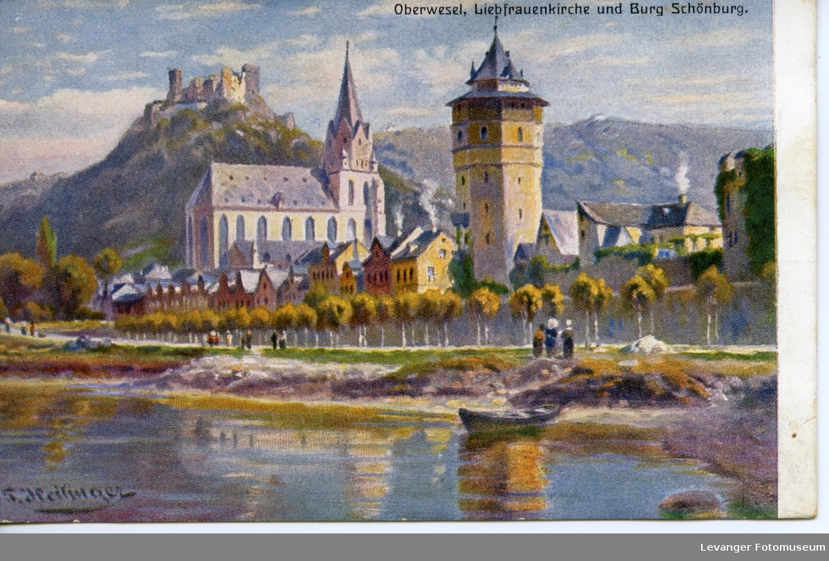 Postkort fra Oberwesel Liebfrauenkirkche und Burg Schõnberg