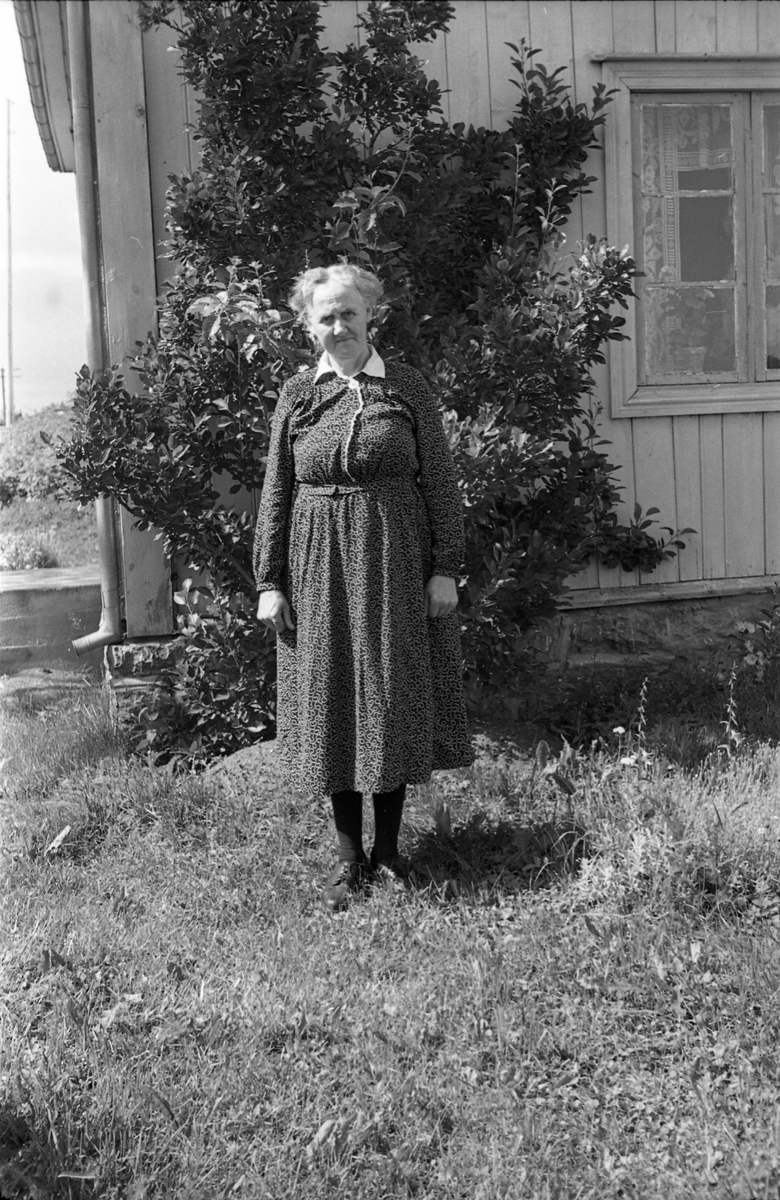 Engeli på Kraby, Østre Toten. Serie på sju bilder. Det første bildet viser våningshuset, likeledes bilde to til fem, men her med to eldre kvinner ved huset. Den ene er Olga Engeli, alene på bildene seks og sju. På bildene to til fem sammen med en annen gammel kvinne som trolig er mora Thea Engeli.