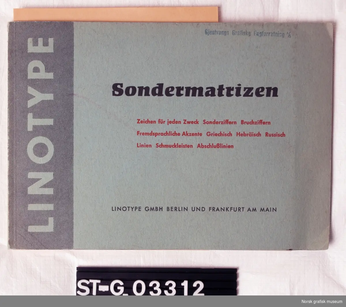 Tysk bestillingskatalog for spesialmatriser til en Linotypemaskin.
