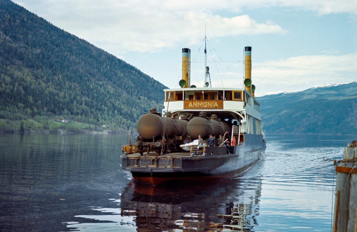 Norsk Hydros dampferge DF Ammonia legger til ved fergeleiet på Mæl
