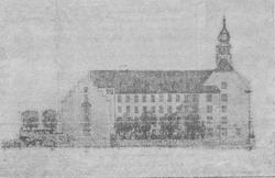 Tegning av Aspøy skole. Den stod ferdig i 1921.