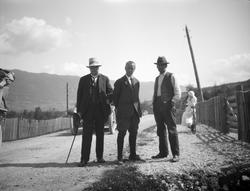 3 menn foran biler på landevei.