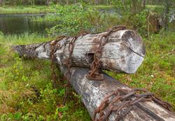 Lensetømmer med kjetting. Lense. Tømmerlense. Fra Blokkodden