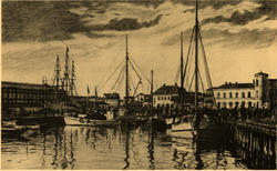 Fra Peppervika med "Fram" i bakgrunnen [papirkunst]