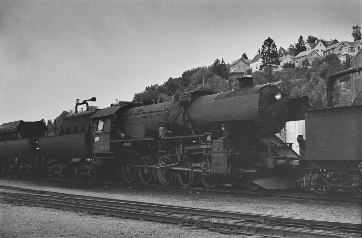 Hensatt damplokomotiv type 63a nr. 217 på Marienborg ved Trondheim.