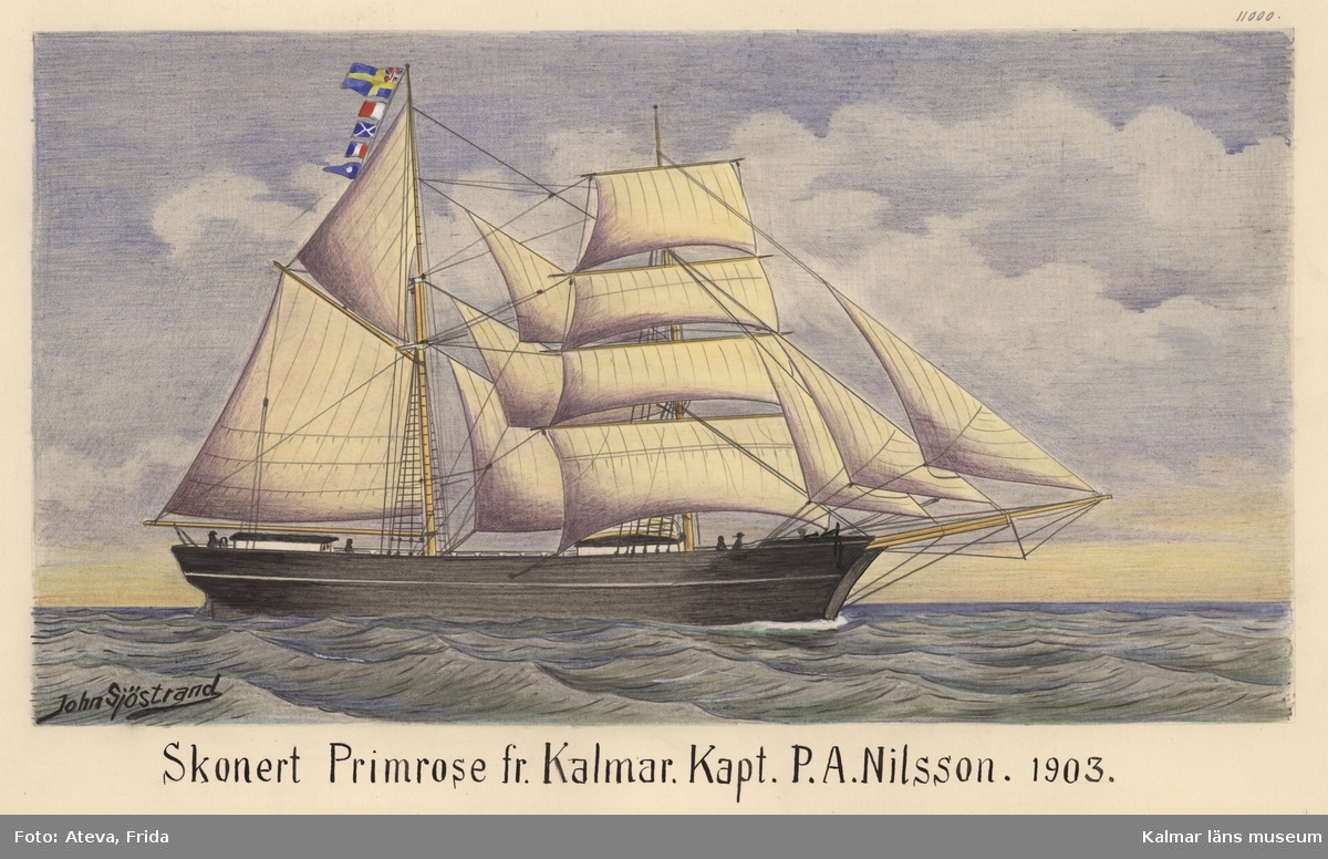 Segelfartyget Primrose från Kalmar, för fulla segel.