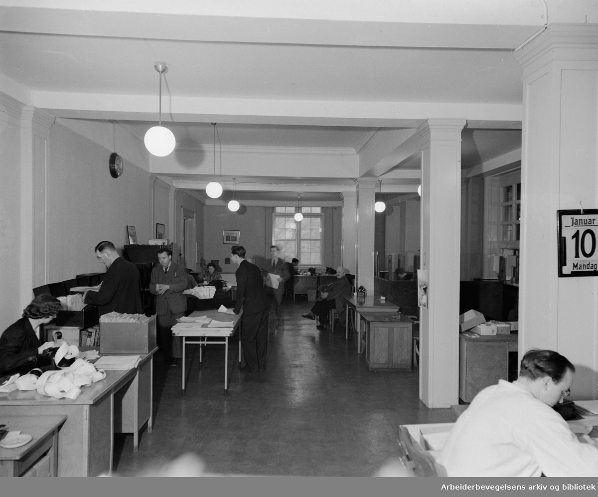 Losse og Lastekontor (gamle Logen). Interiører. Januar 1949