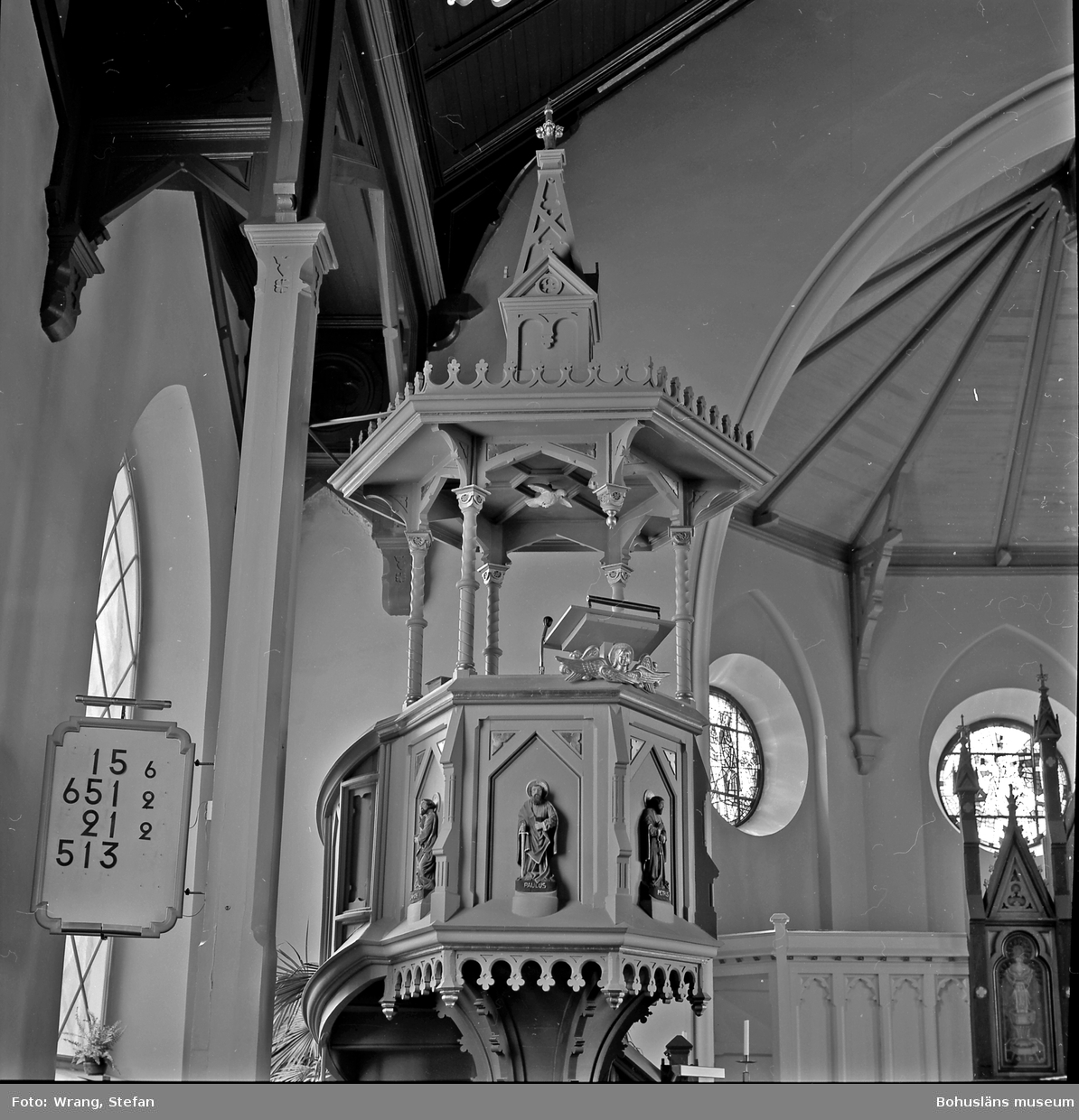 Text till bilden: "Grebbestads kyrka. Predikstolen".