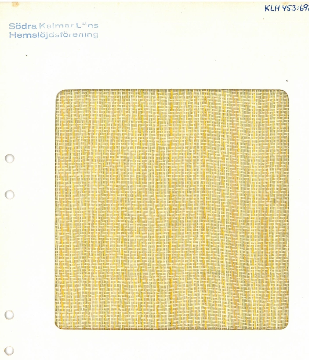 Pärm med vävprover till gardiner.
Gardin "Vendela" gul
Formgivare:
Kerstin Butler 1961-1969