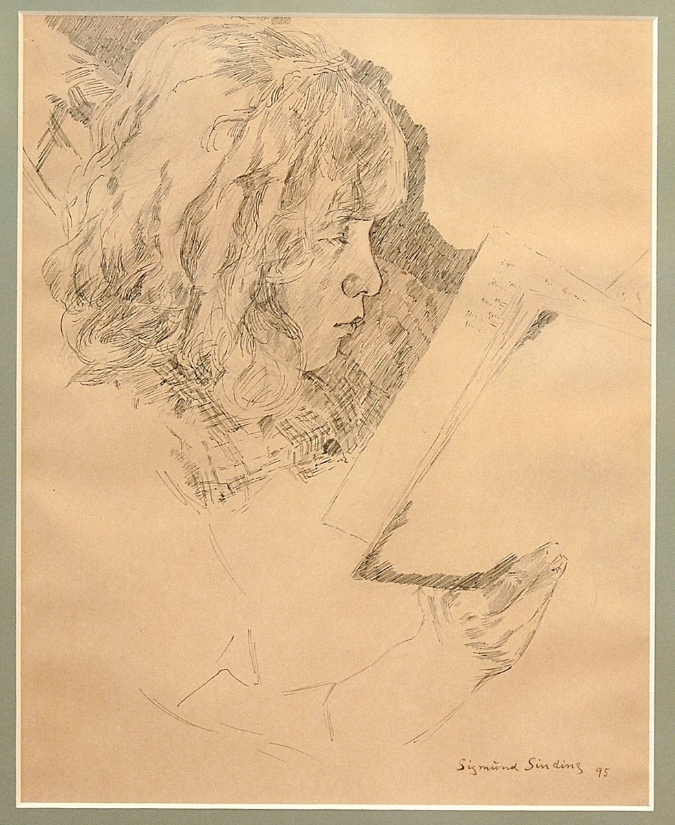 Portrett av ung kvinne som leser i bok.
