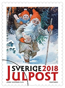 Frimärken i häfte med tio självhäftande frimärken med fem olika julmotiv. Valör Julpost.