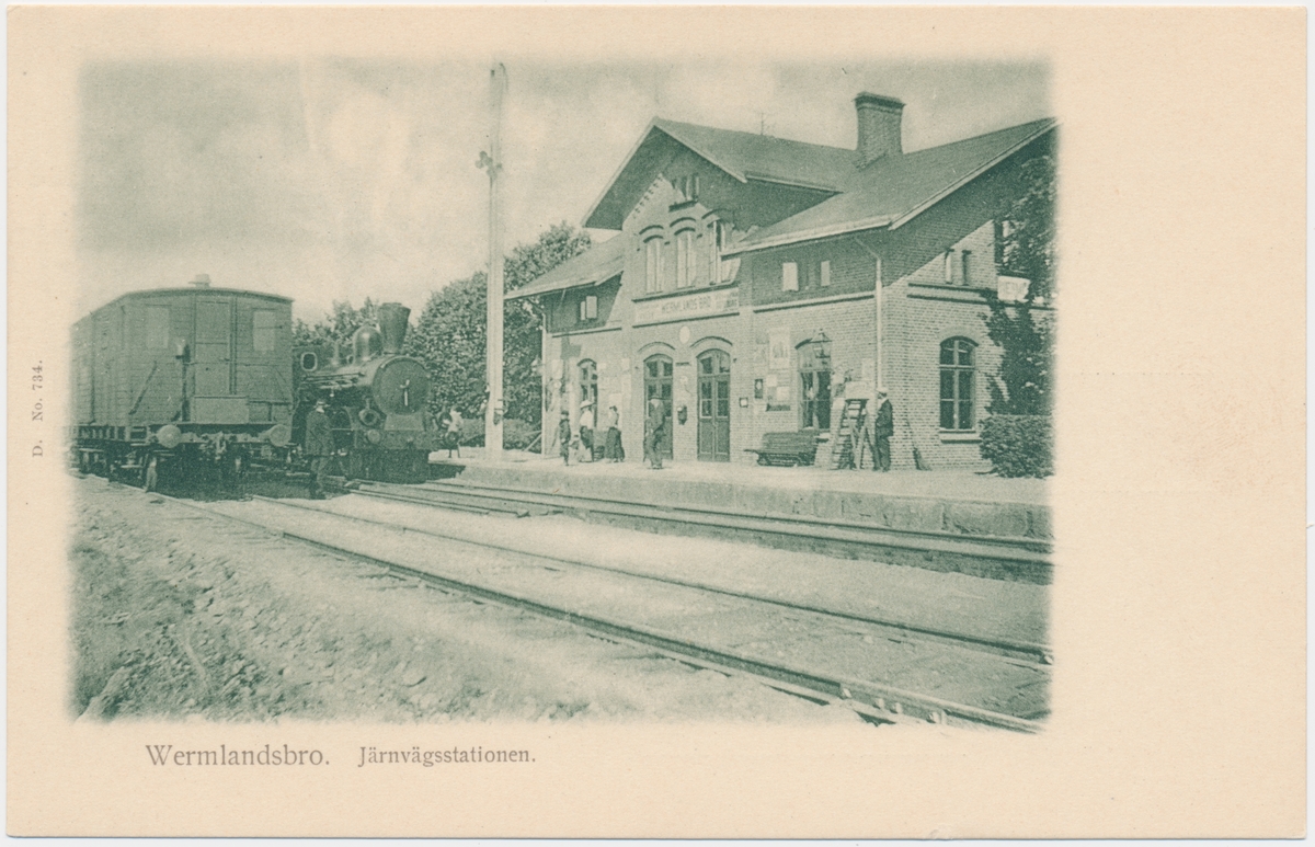 Wermlandsbro station. Bergslagernas Järnväg, BJ. Banan öppnades 1879, elektrifiering 1940 och övergick till Statens Järnvägar, SJ 1948.