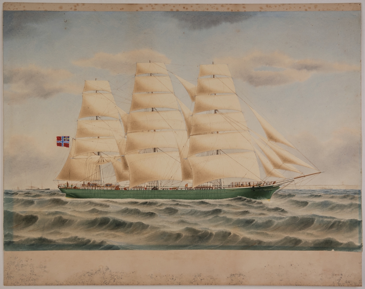 Fullrigger 'Aviemore' av Sandefjord. Staffasje: Klippene ved Dover Unionsflagg