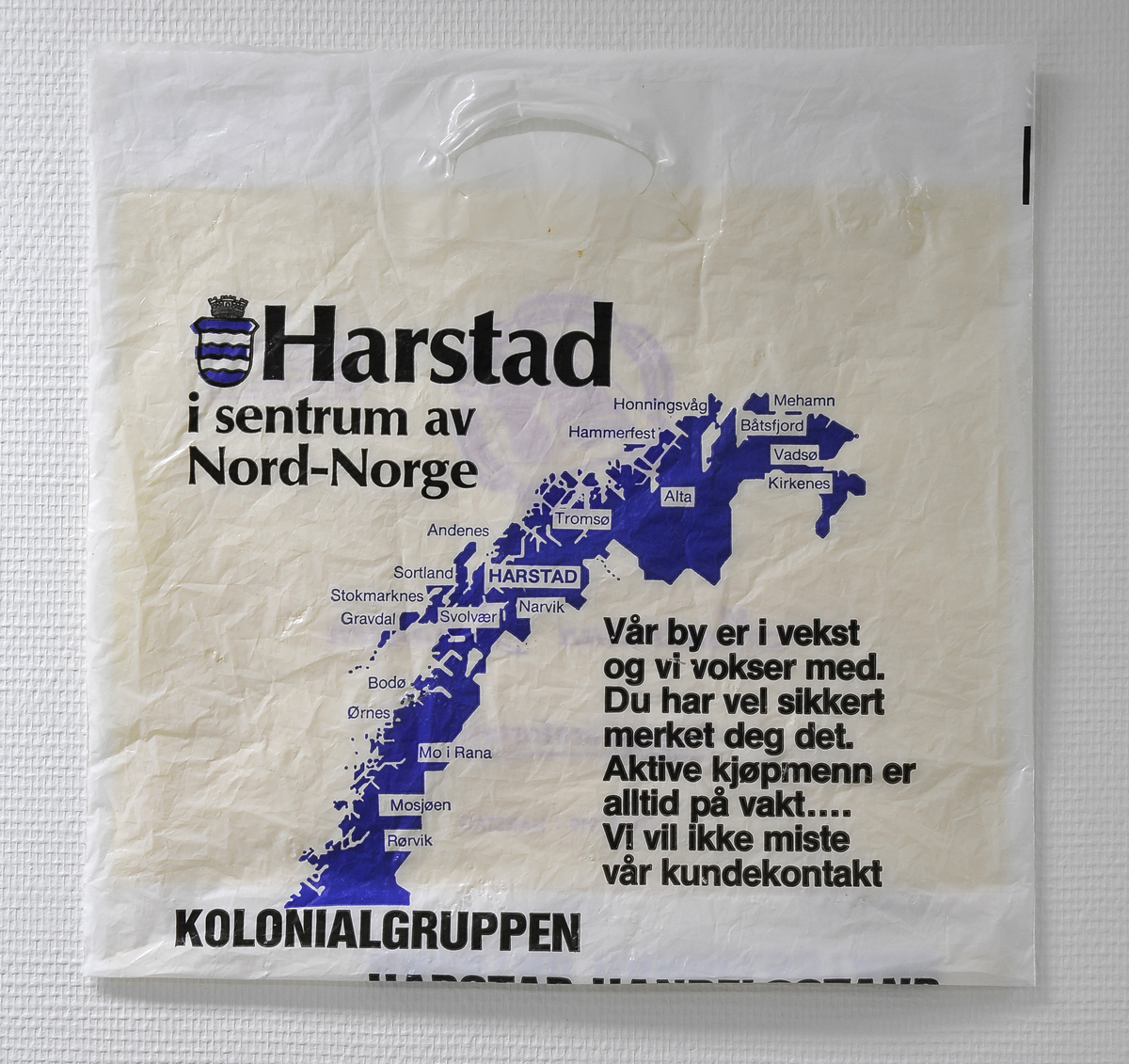 Plastpose fra dagligvareforretning Hartmann Johansen  i Harstad.