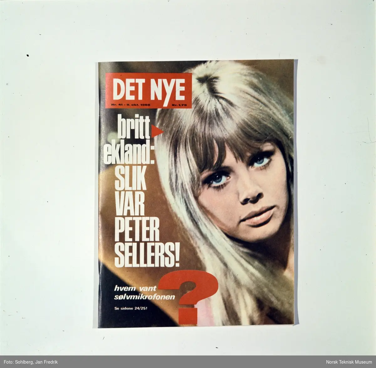 Forside på ukebladet Det Nye, nr. 41, 9.oktober 1968. Med reporasjer som "Hvem vant sølvmikrofonen" og intervju med Brit Ekland med overskriften: "Slik var Peter Sellers!".