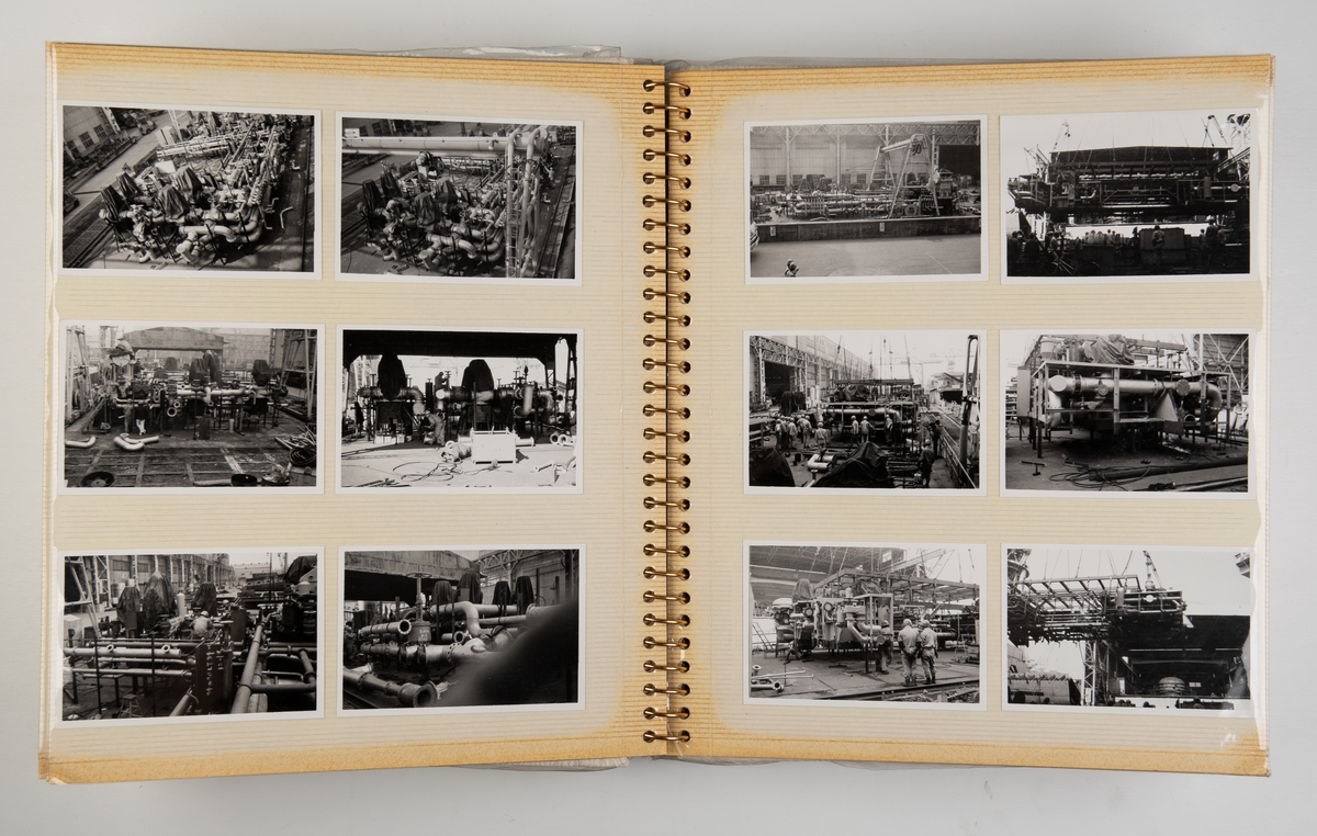 Album med fotografier fra maskinrom og installering av skipsmaskiner under byggingen av 'Takasago' juni 1972.