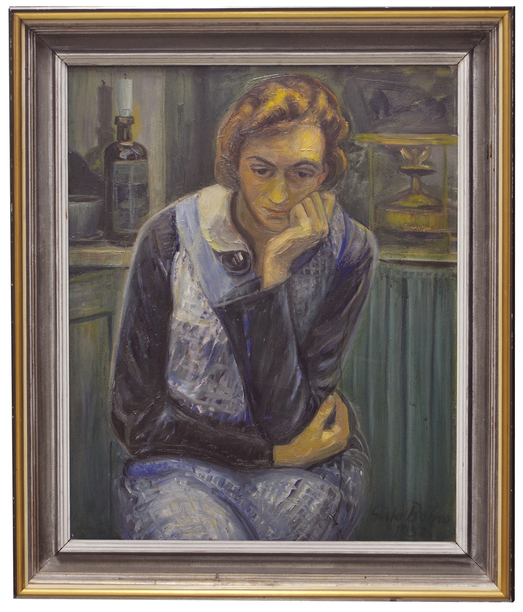 Oljemålning, "Marthe tänker" av Gösta Bohm 1937.