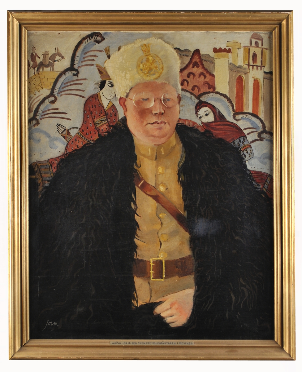 Oljemålning, "Den svenske polismästaren i Mesched" av Arvid Jorm. 
Föreställer porträtt av landsfiskal Göran de Bronikowski.