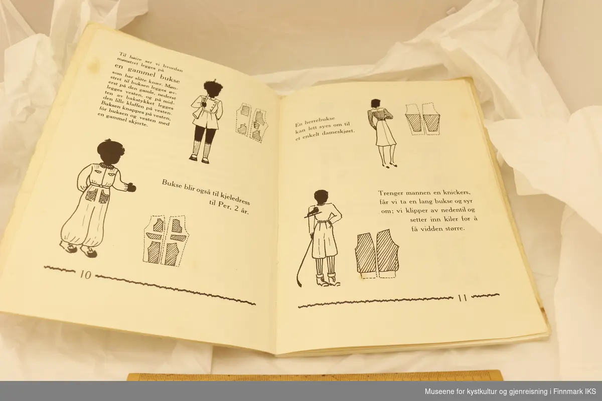 Opskriftsbok for gjenbruk av voksenklær til barneklær. Tittel: Gammelt til nytt. Utgitt av Annichen Sibbern Bøhn hos Grøndahl & Søn forlag, Oslo i 1941