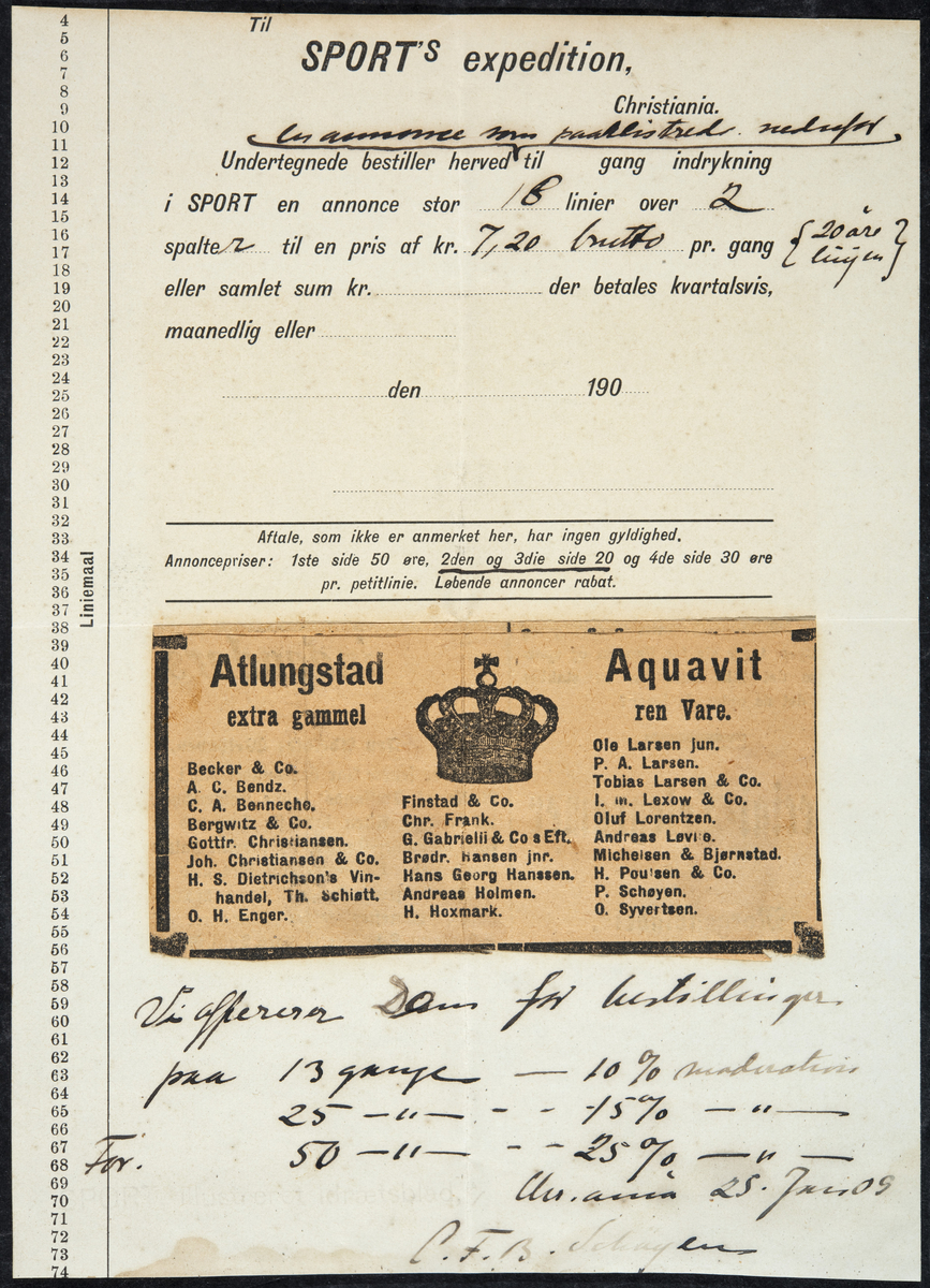 Annonse i bladet SPORT for Atlungstad aquavit, 25.01.1909. 