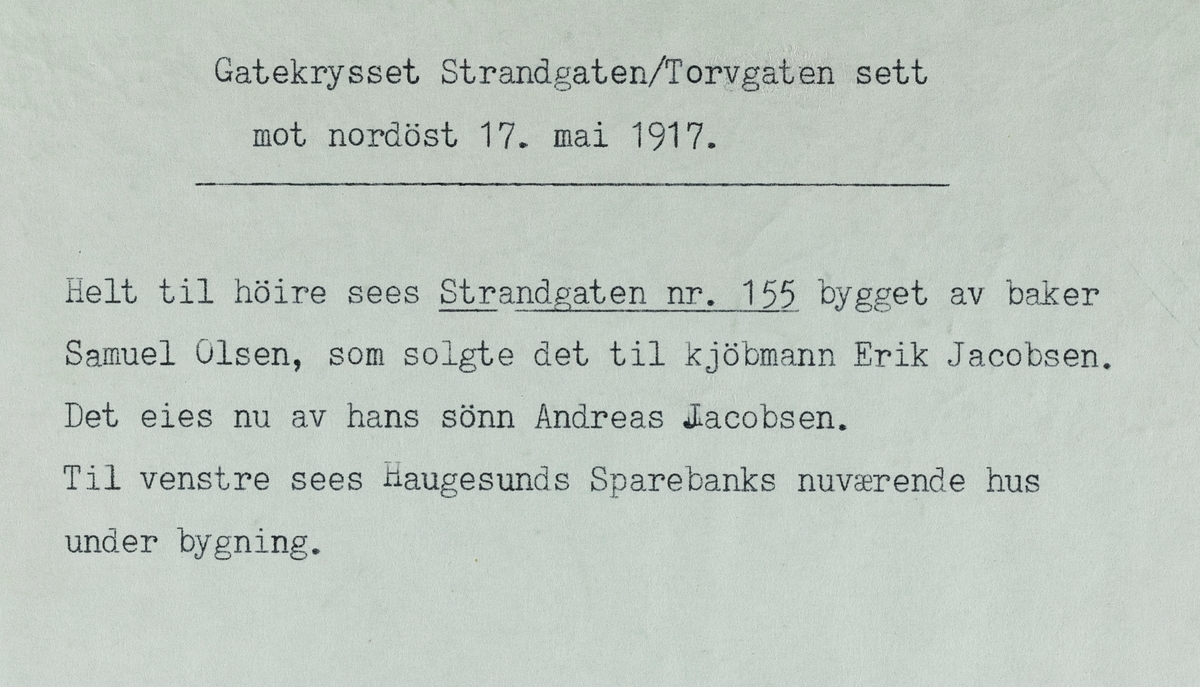 Gatekrysset Strandgata/Torggata sett mot nordøst, 17. mai 1917.