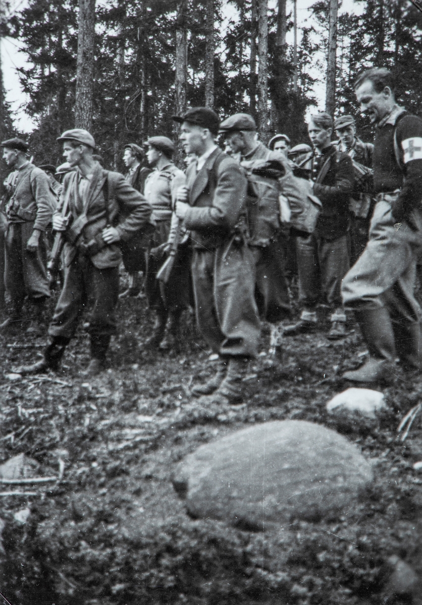 Hjemmestyrkene samlet vet Stormyra, Vallset, Stange i mai 1945. Hjemmefronten.