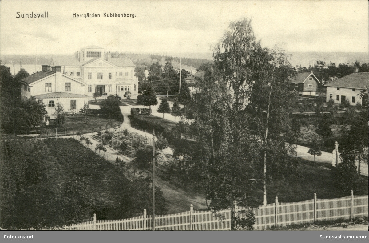 Vykort med motiv över Kubikenborgs herrgård i Sundsvall.