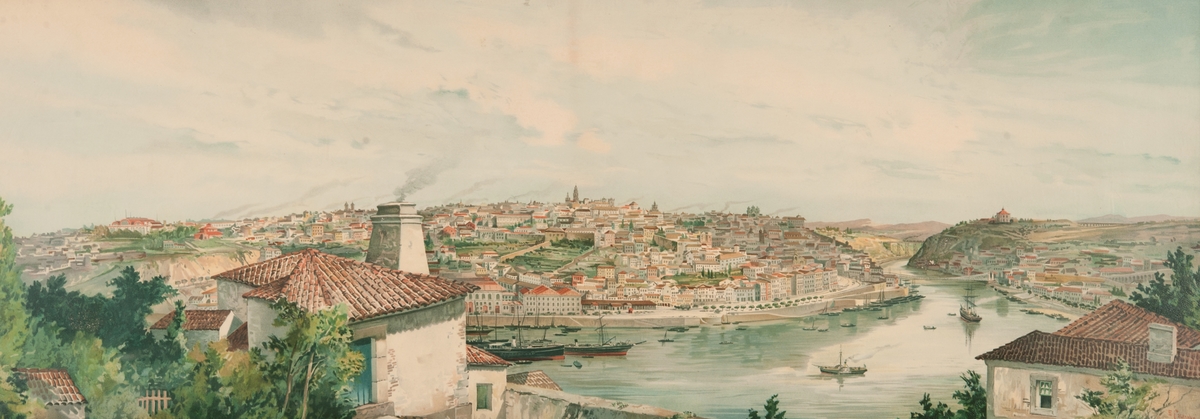 Panorama staden Oporto sedd från hamnen.