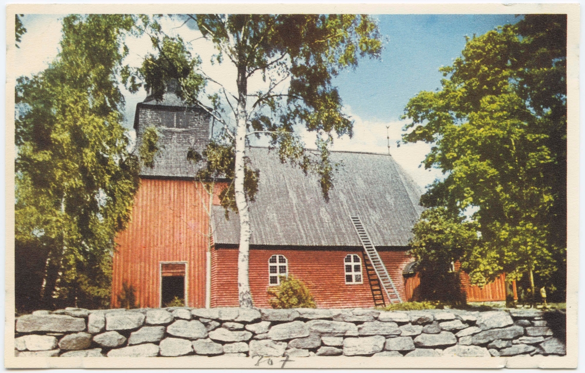 Vykort med motiv från Skansen. Seglora kyrka.