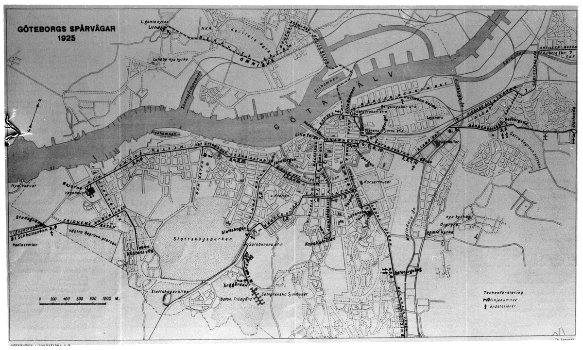 Karta över Göteborgs spårvägar från 1925.