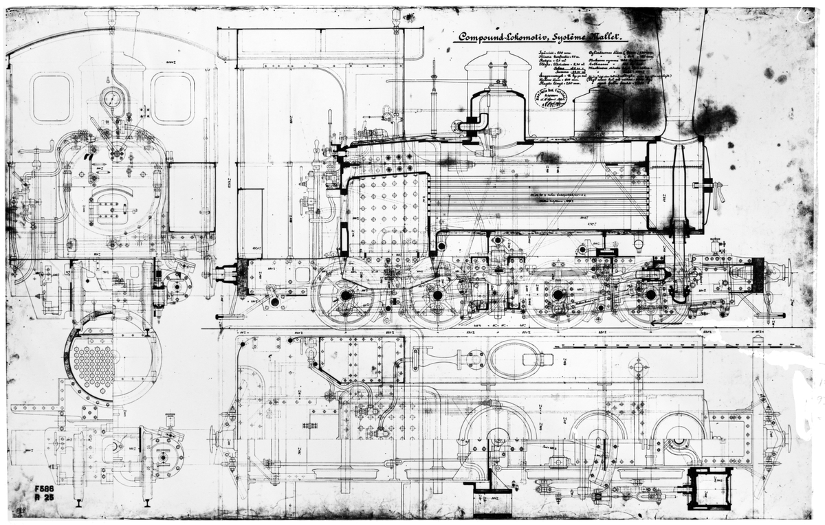 Ritning på ett ånglok. - Järnvägsmuseet / DigitaltMuseum