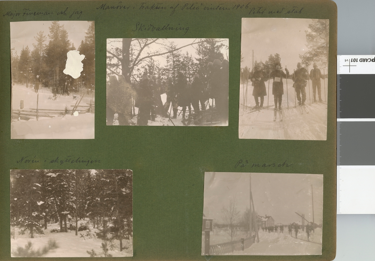 Text i fotoalbum: "Manöver i trakten af Piteå vintern 1906. Major Fineman och jag."